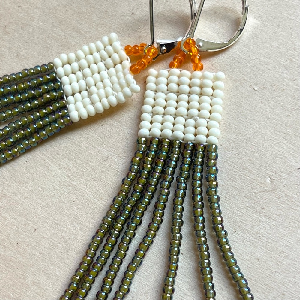 HANDMADE GLASS EARRINGS | Mini Beacon One of a Kind Handwoven Earrings Oil Slick - Picture 2 of 5